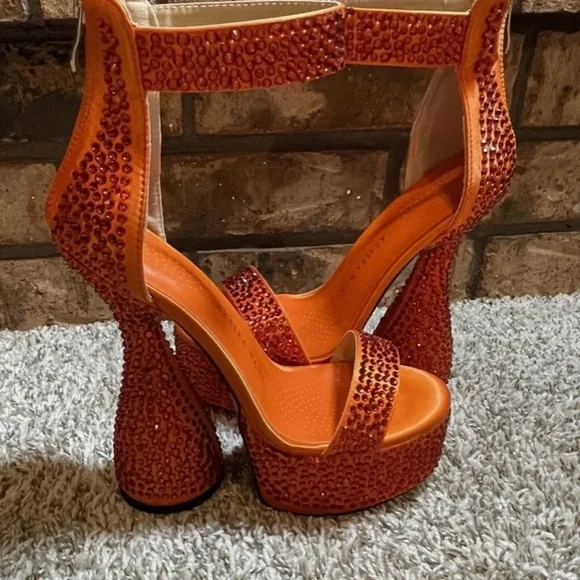 Glamorous Orange Rhinestone Platform Heels - Picture 8 of 10